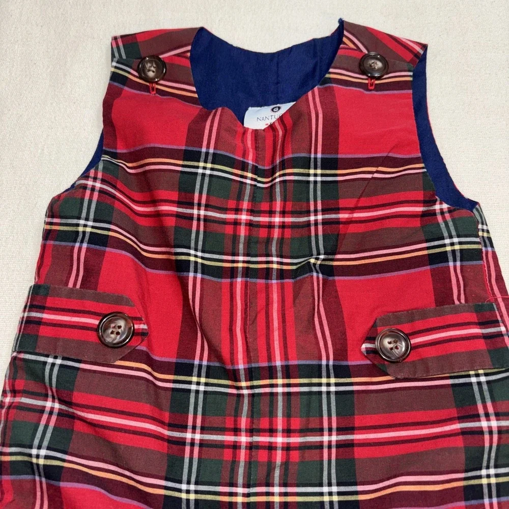Nantucket Kids Lawson Longall Paces Mill Red Navy Plaid Romper Holidays 18-24M
